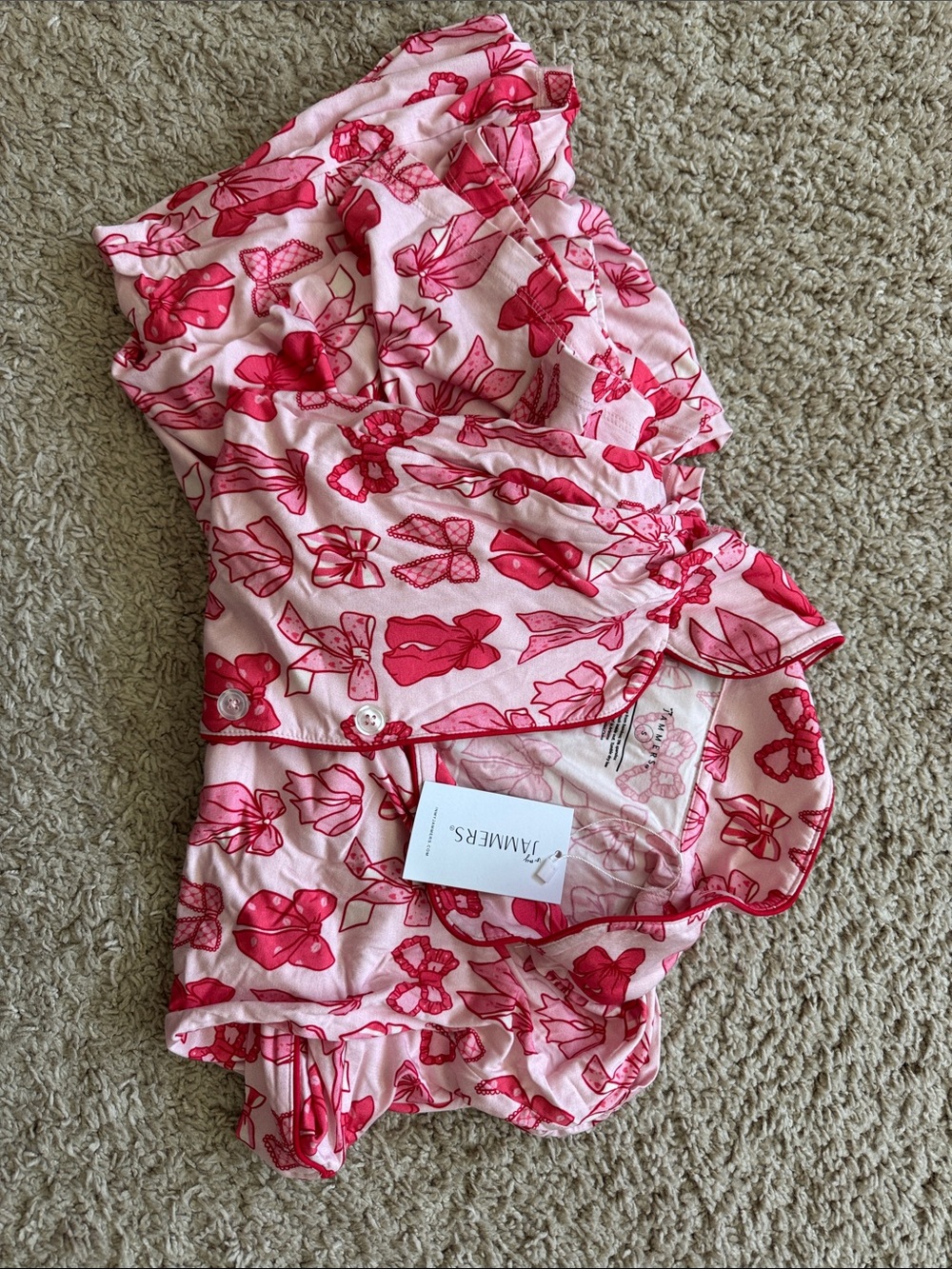 In My Jammers Pink Bow-Print Womens Pajama Top & Bottom